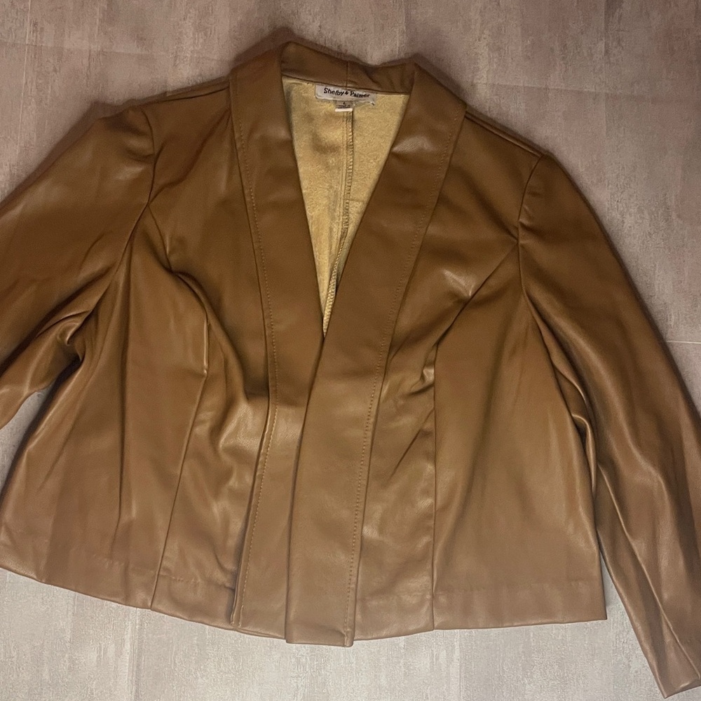 Faux Tan Leather cropped Jacket/blazer- size L